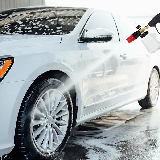 Foam Gun Car Wash Sprayer Set, Adjustable Angle Pressure Washer Gun with 1/4 Inch Quick Connector, Foam Cannon with 5 Pressure Washer Tips and Handle
