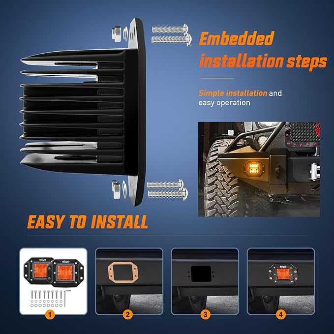 Nilight Flush Mount LED Light Pods 2 PCS 42 W Amber Upgraded Spot Flood Combo Driving Fog Lights Off Road Lights Bumper LED Work Light for Truck SUV ATV UTV Pickup Van Boat Tractor