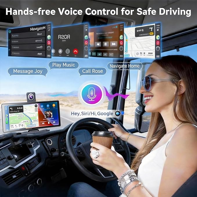 10.26 Inch Wireless Apple CarPlay & Android Auto Screen for Car with 4K Dash Cam,Ultra-Light Touchscreen, IP68 1080P Backup Camera, GPS Navigation, Voice Control, Mirror Link(64GB U3 Card)