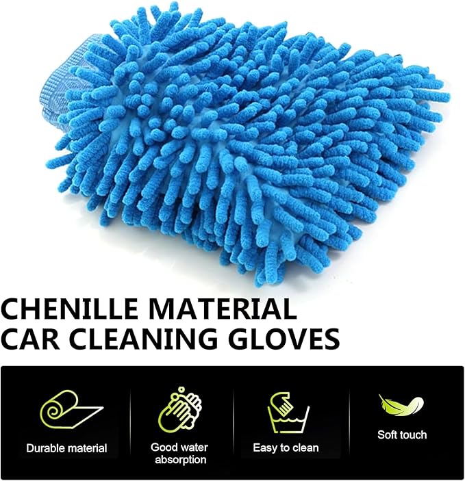 MLY Microfiber Car Wash Mitt, Double-Sided Plush Green Mitt Kit Cleaner, Car Wash Mitt Scratch Free for Car Washing and Home Cleaning (7.12" x 10.14" # Blue)