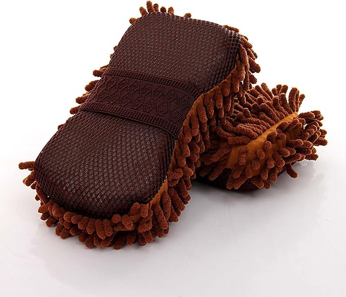 Car Wash Mitt,Microfiber Chenille Car Wash Mitt,Double-Sided lint-Free,Scratch Free,Cleaning Mitts for Truck, SUV, RV (Coffee)