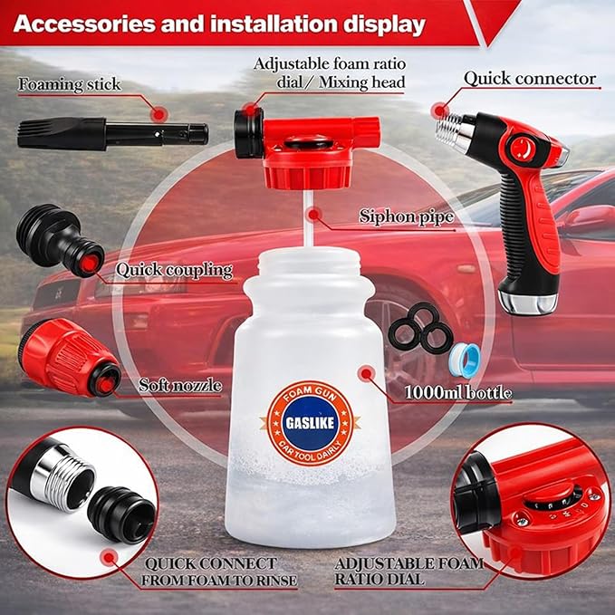 GASLIKE 63PCS Car Wash Cleaning Kit,Car Wash Brush with Long Handle,Car Detailing Kit with Foam Gun,Car Cleaning Supplies,Handheld Vacuum, Car Detailing Kit (63PCS)