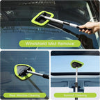 Qydipclin 10pcs Windshield Cleaner Tool, Car Window Cleaning Wash Kit with 4 Reusable Microfiber Pads 1 Spray Bottle and Extendable Handle Auto Glass Wiper Kit, Blue&Green