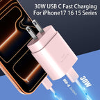 Phone 17 16 15 Charger Fast Charging,30W USB C Phone 17 16 15 Pro Max Charger Block &6.6FT Long Type C Cable Cord for i.Phone 17/Air/17 Pro/17 Pro Max/16/16 Plus/16 Pro/16 Pro Max/15/15 Pro Max,Pink