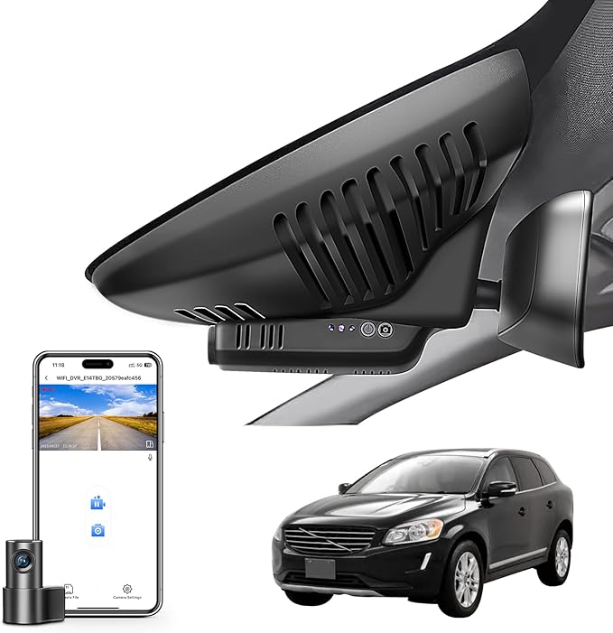 Mangoal Front 4K & Rear 1080p Dash Cam Custom for Volvo XC60 2013 2014 2015 2016 2017(Model B),T5 T6 Gen 1 Facelift Accessories,OEM Look, UHD 2160P Video, WiFi & App,Easy to Install,128GB Card