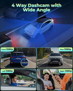 LAMTTO 4 Channel Dash Cam 360 View, 1080P Front and Rear Inside Left Right, Dash Camera for Cars with Hardwire Kit for 24h Security Parking Monitor, IR Night Vision Dashcam,128GB Card Included