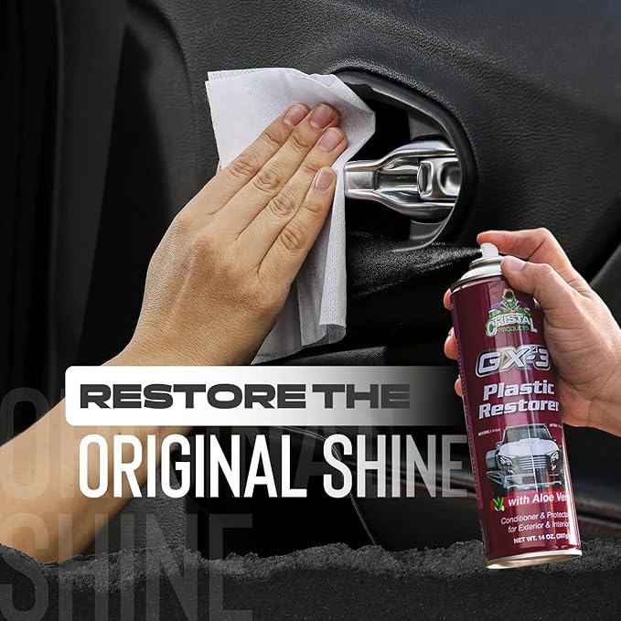 GX-3 Plastic Restorer – Black Plastic Restorer for Cars & Automotive Trim Restorer – Interior Car Cleaner & Exterior Faded Plastic, Vinyl & Rubber Renewer with Aloe Vera 4PK (8 fl oz)