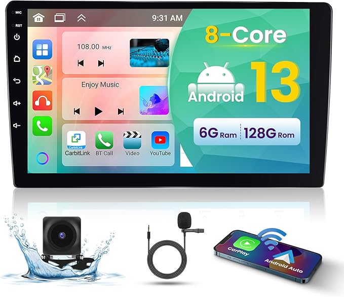 [6G+128G 8-Core] 10.1 Inch Double DIN Android 15 Car Stereo with Wireless CarPlay & Android Auto, HD Touchscreen Dash Kit with GPS WiFi FM/RDS BT5.0 32EQ DSP 59UI SWC Free Backup Camera