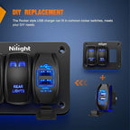 Nilight Dual USB 4.2A Rocker Switch Style 12V/24V Fast Socket Waterproof Quick for Cars Boats Trucks RVs, 2 Years Warranty, Blue