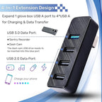 USB Hub for Tesla Model Y Juniper 2025 2026 Model 3 Highland 2024 2025, 4 in 1 Glove Box USB 3.0 Expander Glovebox Docking Station for Dashcam Flash Drive Charging Data Transferring Game Music