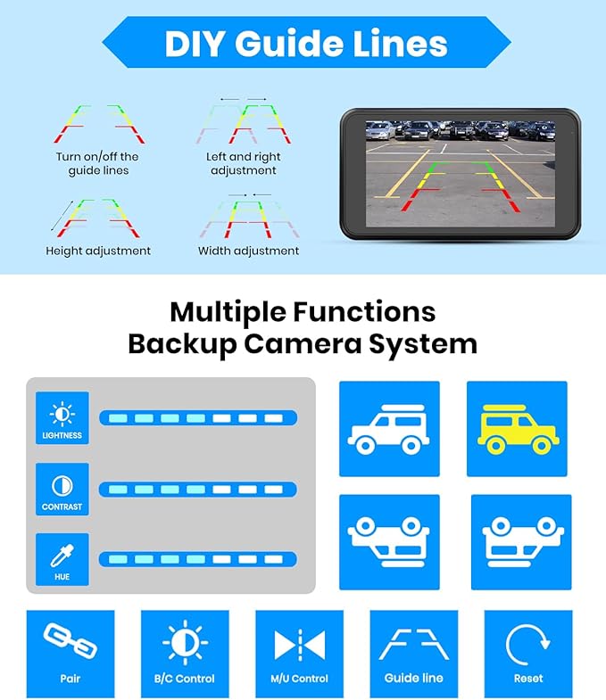 AUTO-VOX Wireless Backup Camera: 5" 1080P HD Dual-Channel Monitor, Easy Installation,Stable Digital Transmission Signal,IP69K Waterproof Night Vision Back Up Camera for Truck,SUV,Pickup,Car,Trailer
