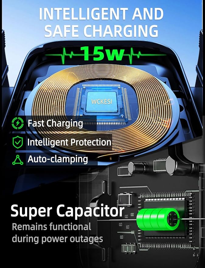 Wireless car Charger Phone Mount Holder for Trucks and Large SUVs, 10-Inch Long Arm 15W Qi2 Fast Charging Heavy Duty Truck Vacuum Phone Holders for Windshield Dashboard, for iPhone Samsung LG