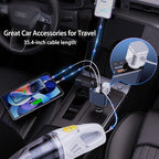OHLPRO Retractable Car Charger Cigarette Lighter Adapter, 168W 5 in 1 Fast Phone Charging Built-in Replaceable Fuse, Socket Splitter with USB C and USB i Cord, Fit for Phone iPad Galaxy GPS, Blue