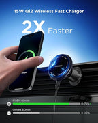 PISEN Mag-Safe Car Mount Charger - Qi2 15W Magnetic Car Phone Holder, 15W Wireless Qi2 Car Charger Mag-Safe Phone Holder, Car Vent Phone Mount Magnet Car Phone Holders for iPhone 16 15 14 13 12 Series