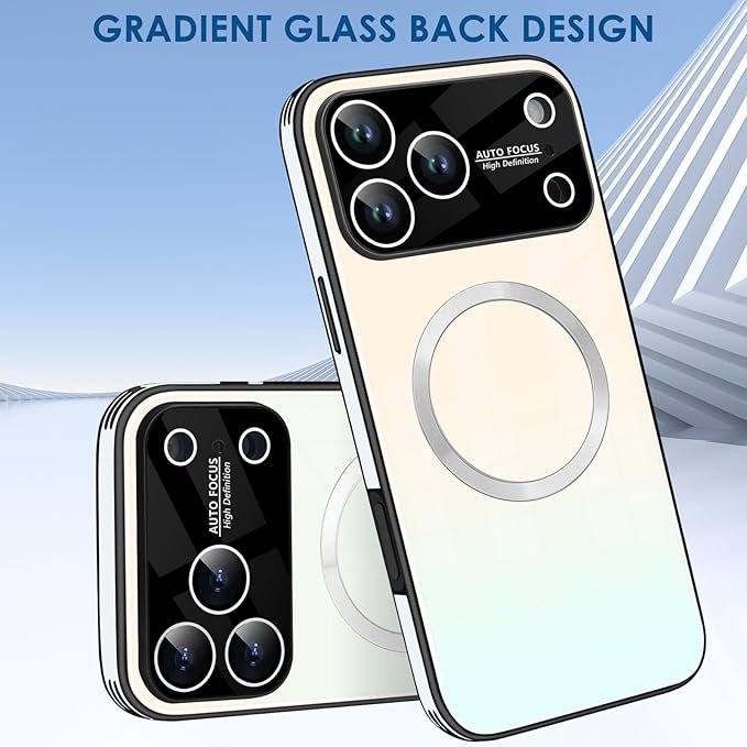 Guppy Compatible with iPhone 17 Pro Max Magnetic Case, with Full Camera Lens Protector [Compatible with MagSafe] Scratch Resistant Gradient Glass Back Cover Phone Case-White