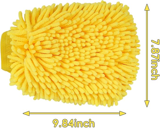 Premium Waterproof Microfiber Car Wash Mitt – Scratch-Free Cleaning Glove with Lint-Free Chenille for Car, Truck, SUV, Motorcycle, Wheels – 9.84 x 7.87 inch – Reusable and Durable Wash Glove