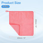 HARFINGTON 4 Pack Microfiber Cleaning Cloth, 10" x 10" Multi-Functional Cleaning Towels Reusable Absorbent Rags with Hook for Car Wash Kitchen Household Window Clean, Rose Red
