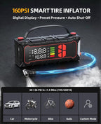 5000A Car Battery Jump Starter with Air Compressor 160PSI, Car Battery Charger 7.0L Gas/6.0L Diesel, Jumper Box for Car Battery with Tire Inflator & Power Bank& Jumper Cables, Mother's Day