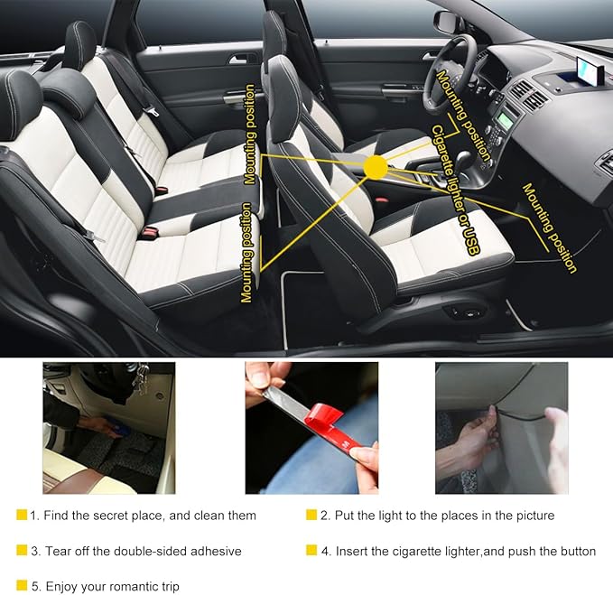 povtii Car Led Interior Lights, RBG 48 LED Multicolor Music Auto Interior Strip Light with Remote Control, Waterproof Lighting Lamp Kit Under Dash with Charger, Car Accessories (USB)