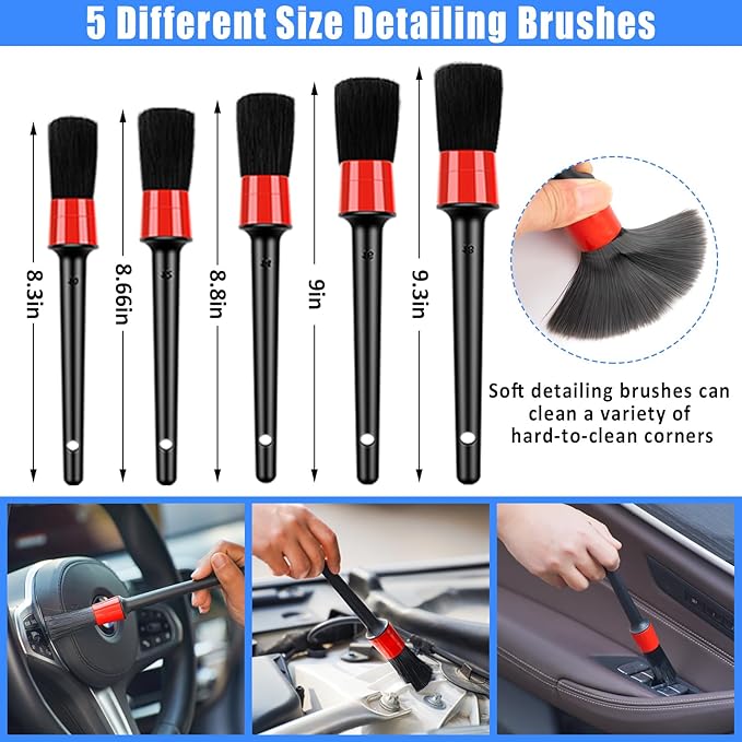 AUTODECO Car Detailing Kit, Car Detailing Brush Set with Vacuum, Bendable Car Wheel Rim Cleaner Brush Set, Car Detailing Brushes, Car Wash Cleaning Tools Kit for Interior, Exterior, Wheels, Blue