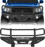 Hooke Road Tacoma Front Bumper Grille Brush Guard for 2005-2011 Toyota Tacoma 2nd Gen Pickup, Steel Push Bull Bar with Winch Plate & LED Lights, Full-Width Off Road Protection