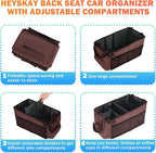 HEYSKAY Car Seat Organizer-Passenger Seat Organizer, Collapsible Small Car Seat Organizer for Console Front/Back, Car Caddy Organizer with 4pc Drink Holders Automotive Backseat Organizer for Kids