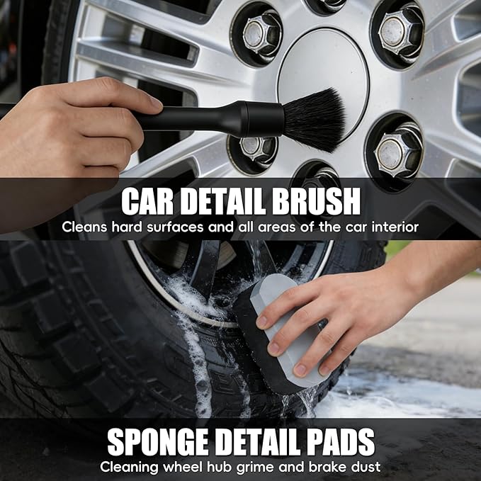 10PCS Wheel Cleaning Brush Kit,Wheel Cleaner Brush, Microfiber Cleaning Cloth,Soft Bristle Rim Brush,Tire Polishing Application Pad,Drying Towel.Tire Cleaning Brush Kit for Trucks, Cars, RVs