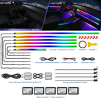 Dreamcolor Acrylic Interior Car LED Strip Light with Wireless APP, RGB 14 in 1 with 175 inches 600 LEDs Fiber Optic Car Ambient Lighting Kits, Music Sync Function Neon LED Strip for Car Accessories