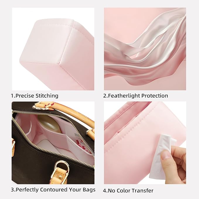 DGAZ Silk Purse Organizer Insert Fits LV Speedy 16/20/25/30/35/45 bags，Silky Smooth Bag Organizer，Luxury Handbag & Tote Shaper（Pink，SP30）