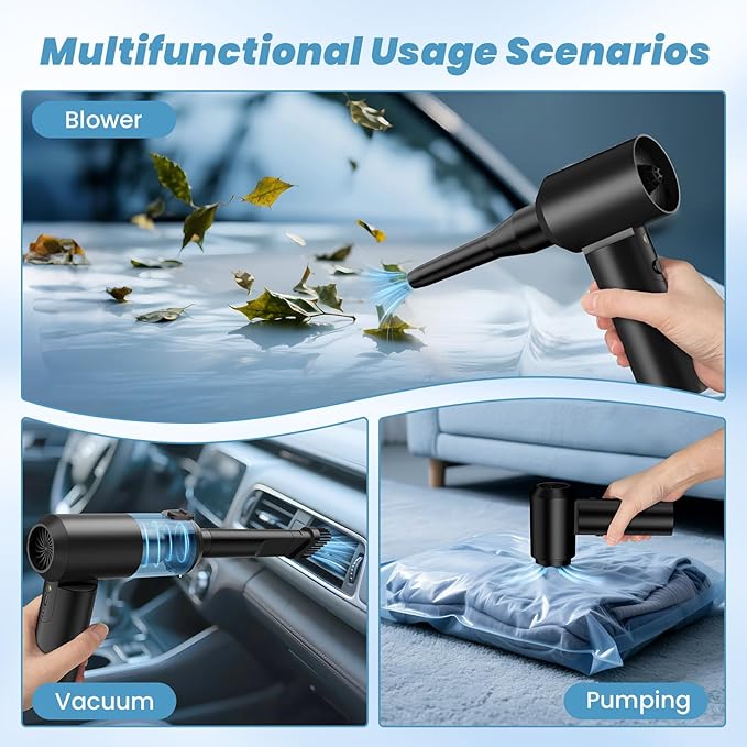 Car Vacuum Portable Cordless,90°Foldable 4in1 Vac V2 Handheld Vacuums Cleaner Brushless Motor High Power 17000PA Compressed Air Dusters Cordless Vacuum Cleaners for Car Home Office Pet