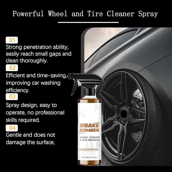 Powerful Wheel and Tire Cleaner Spray, Brake Bomber 3.0 Dust Remover Wheel Cleaner, Car Tire Shine Spray & Rim Cleaner, All Purpose Heavy Duty Cleaning for Painted Wheels Chrome (1PCS)