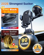 YRU True Military-Grade [360° Rotation Suction] 2026 Ultimate Car Phone Holder Mount 【90+LBS Safest Strongest & Patent Certs】 Dashboard Windshield Vent for iPhone 17 16 Pro Max Samsung, Jet Black