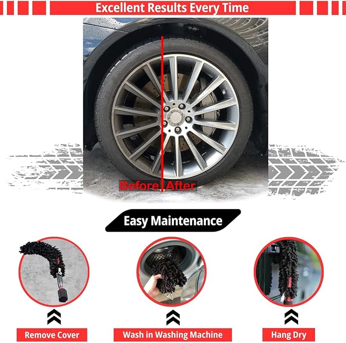 Woollywormit Wheel Cleaning Brush Car Detailing Kit - Rim Brush, Lug Nuts and Wheel Cleaner Brush Car Wash Kit -Tire Brushes for Cleaning Rims - Car Cleaning Supplies and Rim Cleaner Brush Set