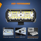 Nilight 6.5Inch 2PCS 120W Spot & Flood Combo Bar Driving Waterproof Led Work Light Triple Rows with 5 Pin Rocker Switch Power 16AWG Wiring Harness Kit-2 Leads for Off-Road Truck , 2 Years Warranty