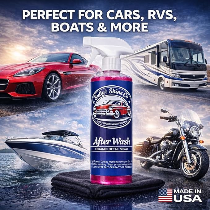 Sully’s After Wash Ceramic Spray Coating – SiO2 Quick Detailer – High Gloss, Water Beading & Hydrophobic Protection – Streak-Free Spray Sealant for Cars, Trucks & RVs – 16 oz