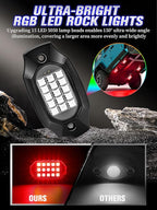 8 Pods RGB LED Rock Lights with APP/RF Remote Control High Brights Waterproof Underglow Multicolor Zone Neon Exterior Rock Lights for 12V Trucks Jeep UTV ATV RZR Offroad Pickup SUV Accessory