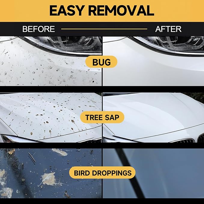 Bug Remover for Cars Exterior - Tree Sap Remover for Car, Quickly Dissolves Bird Poop, Water Spots, Resin & Grease - Safe on Paint, Glass, Chrome & Rubber, Microfiber Towel for Easy Cleaning, 16 fl oz