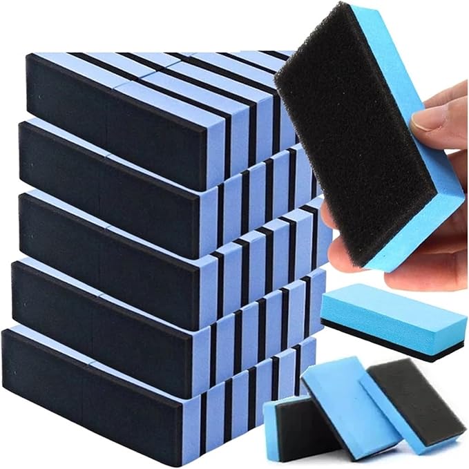 Compatible for 100PCS Car Ceramic Coating Sponge Applicator Glass Nano Wax Coat Sponges Blue Square and Cloth Cleaning Brush