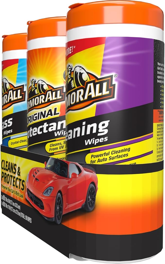 Car Wipes Multi-Pack by Armor All, Cleans Vehicle Interior and Exterior, Includes Armor All Protectant Wipes, Glass Wipes, and Cleaning Wipes, 3-Pack, 30 Car Wipes Each