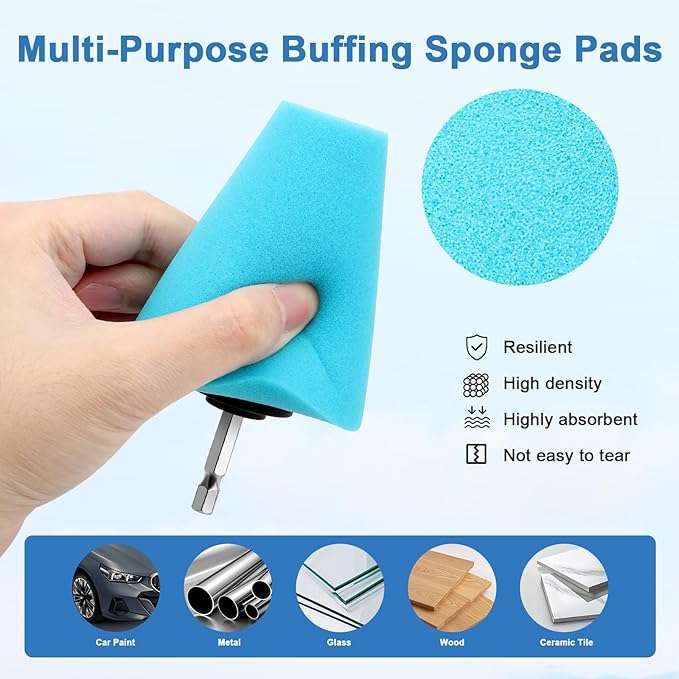 Linkstyle 5PCS Drill Polishing Cone Set, Car Wheel Polisher Sponge Pad Kit with Long Extension Pole & Cleaning Brush, Buffing Cone for 1/4" Hex Drill, Car Rim and Metal Surface Polishing Tool