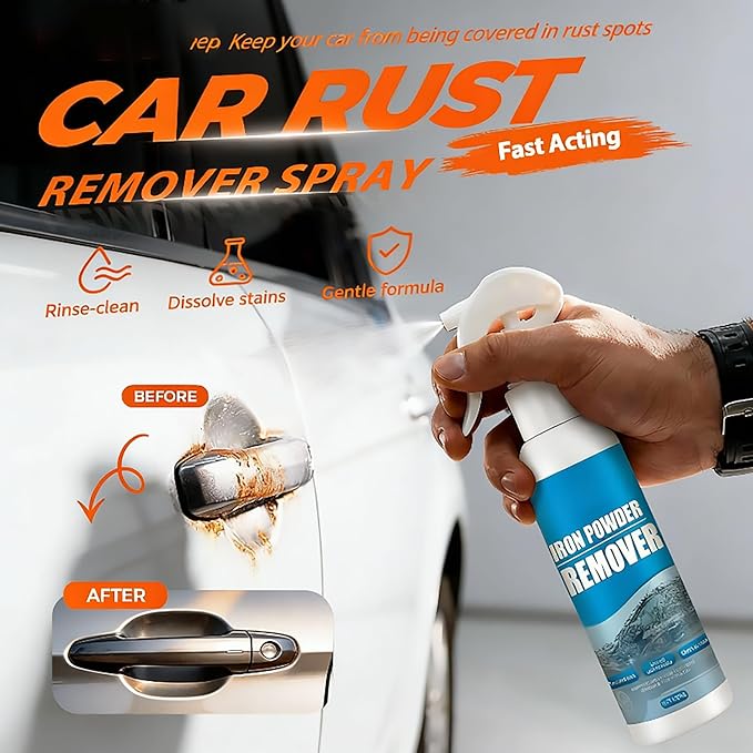 Rust Stain Remover Spray, Heavy Duty Metal Iron Powder Dissolver for Car Rims, Wheels, and Painted Surfaces, Quick Acting Rust Cleaner for Automotive, Tools, and Home Use (1)