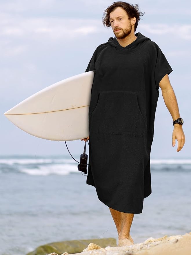 SUN CUBE Surf Poncho Changing Robe with Hood | Absorbent Quick Dry Microfiber Wetsuit Changing Towel with Pocket for Surfing Men Women
