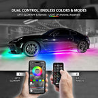 OPT7 Aura DreamColor Underglow Chasing Light Kit with APP & Remote Control, 4 PCS Flexible RGBIC LED Strips, 12V Neon Accent Underbody Lights for Car Truck RV, Multi Color Music Mode, Easter Gifts