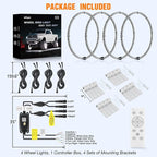 Nilight 4PCS 15.5inch Double Row LED Wheel Ring Lights Pure White with Remote Control w/Turn Signal Braking and Reverse Function Dual Row for Car Van SUV Truck