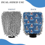 Qilmy Cartoon Sharks Pattern Microfiber Chenille Car Wash Sponge Scratch Free Car Wash Mitt Absorbent Mitt Sponge for Trucks SUVs Car Washing Home Cleaning, Large