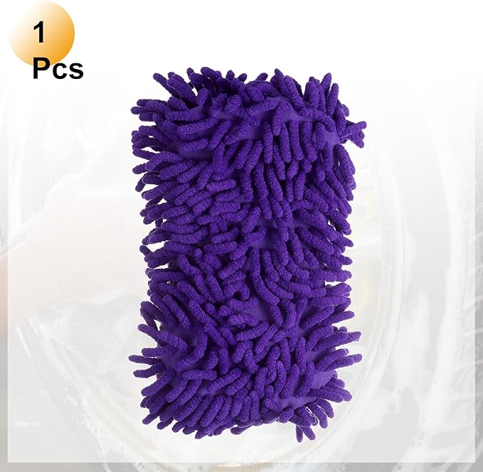 HARFINGTON Car Wash Sponge 8.7" x 4.3" Chenille Microfiber Mitt Scratch-Free Absorbent Scour Scrubber Cleaning Sponge for Washing Detailing on Cars, Trucks, SUV, Boats, RVs, Purple