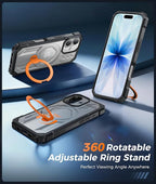 FNTCASE for iPhone 17 Phone Case: [360 Spin Magnetic Ring Kickstand] [Compatible for MagSafe] [Screen Protector] Heavy Duty Military Grade Protection Protective Phone Case with Stand Orange