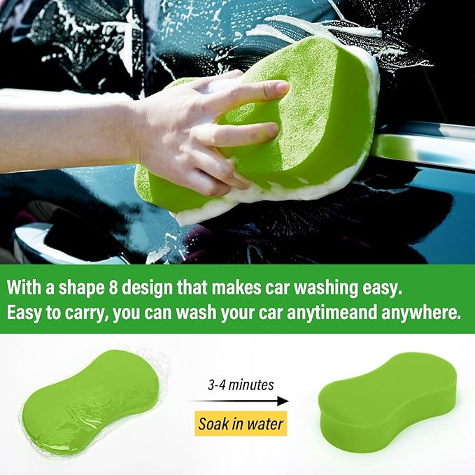 2 Pack Car Wash Mitt Microfiber & Car Wash Sponge,Non Scratch Microfiber Mitt and Sponges for Car Washing Supplies,Trucks and Motorcycles