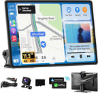 Largest 11.3" Portable Apple Carplay Screen, Wireless Car Play & Android Auto Touch Screen, Car Stereo with App View/4K Dash Cam/Backup Camera/Mirror Link/Voice Control/Music Play/GPS/Bluetooth/FM