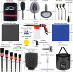 AUTODECO 35Pcs Car Wash Detailing Kit Cleaning Kits with Foam Gun Sprayer Collapsible Bucket Brush Large Wash Mitt Towels Complete Interior Exterior Car Washing Supply Set Black